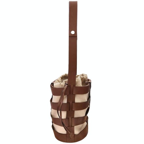 TRADEMARK Hesse caged leather canvas pouch bucket shoulder bag statement purse - Picture 2 of 8